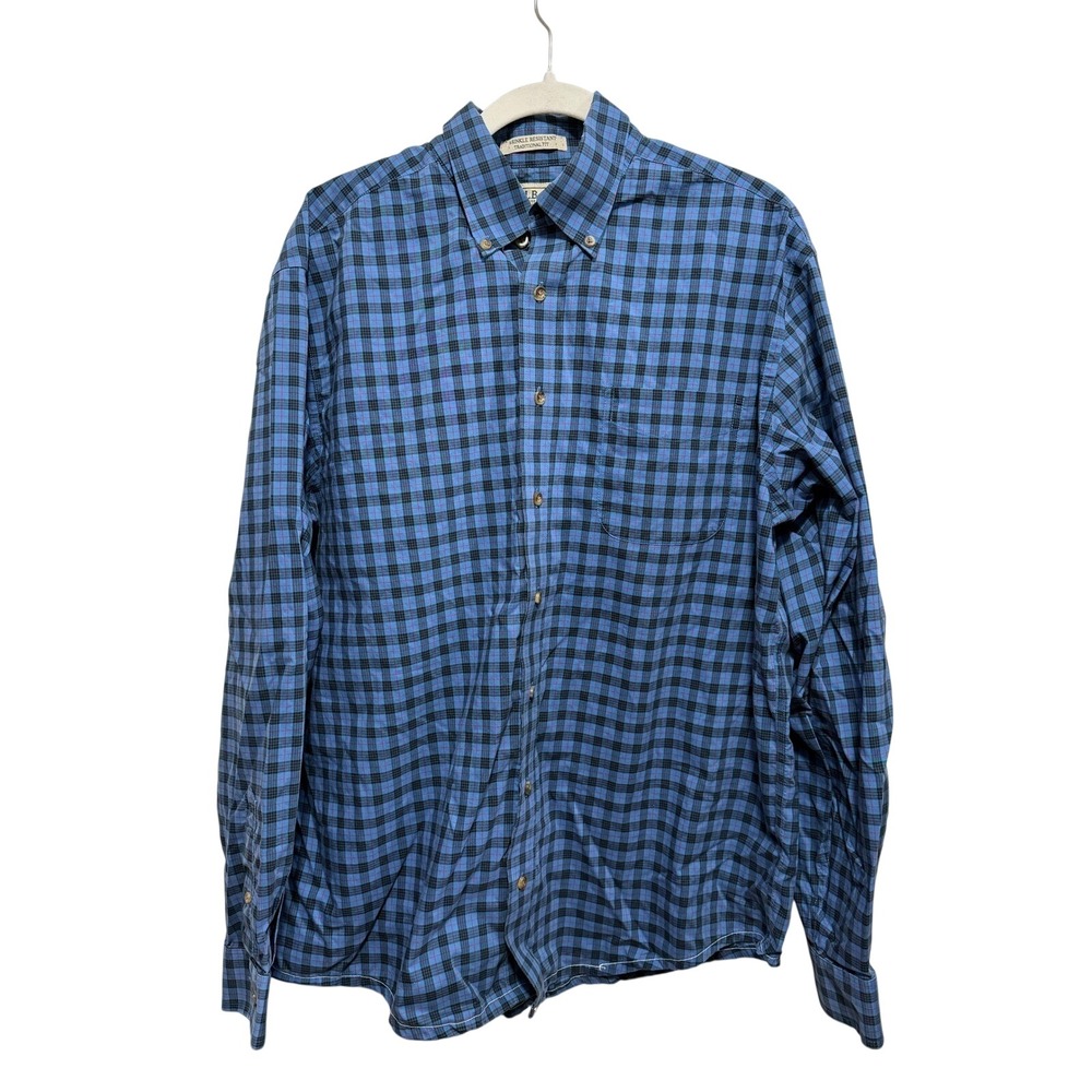 LL Bean Wrinkle Resistant Traditional Fit Plaid Long Sleeve Button Down Shirt L